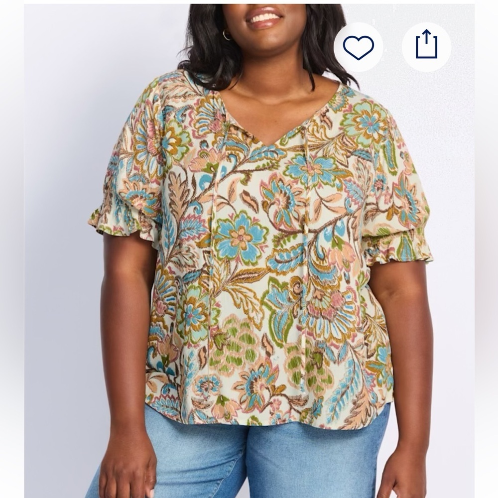 Papermoon Blue and Tan Flutter Sleeve Blouse 3XL